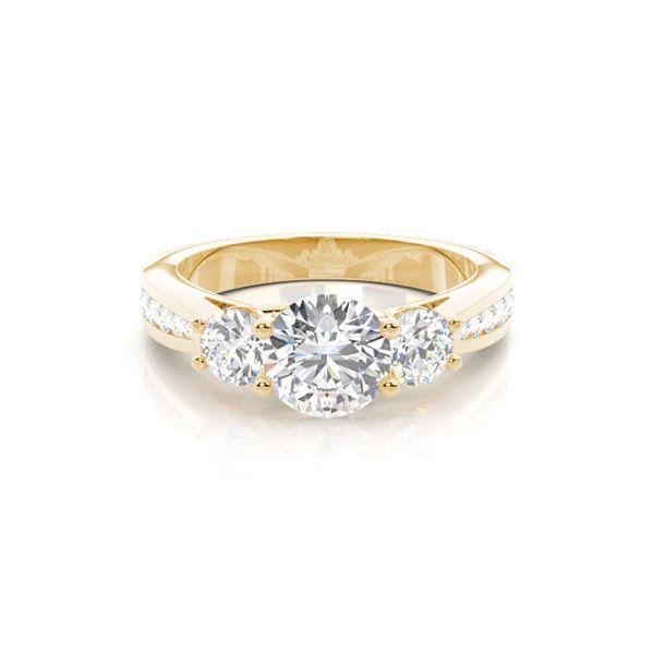 Trestensring i rödguld med diamanter