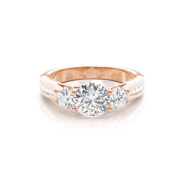 Trestensring i roséguld med diamanter