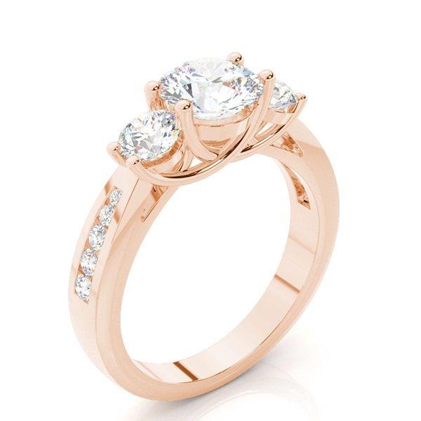 Trestensring i roséguld med diamanter