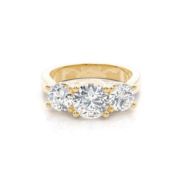 Trestensring i rödguld med diamanter