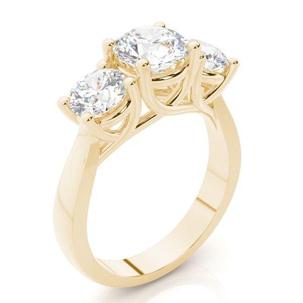 Trestensring i rödguld med diamanter