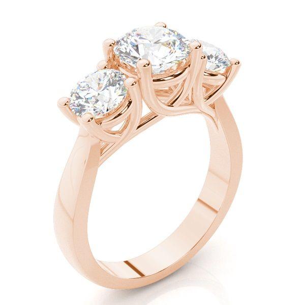 Trestensring i roséguld med diamanter