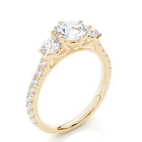 Trestensring i rödguld med diamanter