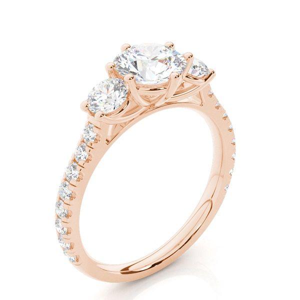 Trestensring i roséguld med diamanter