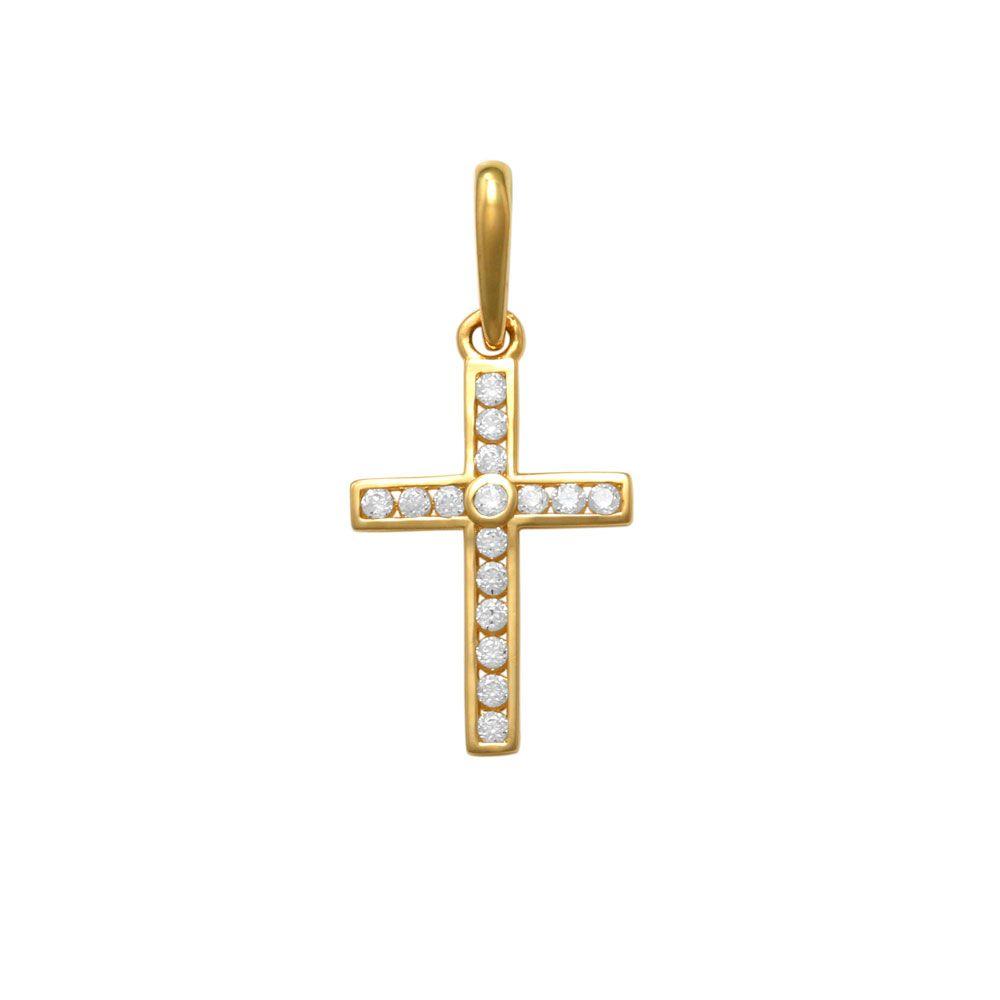 18k guldhänge i korsform med stenar